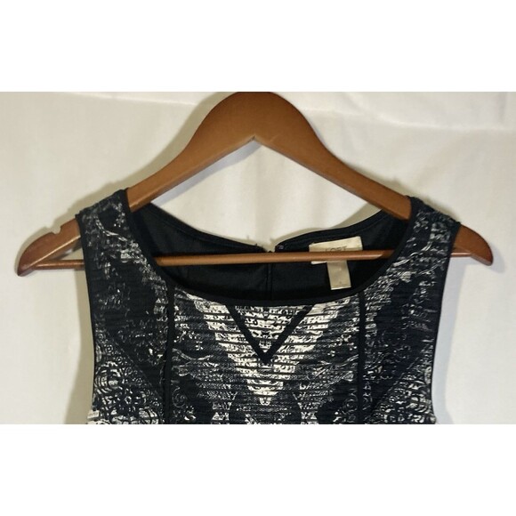 ANN TAYLOR LOFT black white chevron artsy scoop neck sleevless shift dress 4 - Picture 2 of 10
